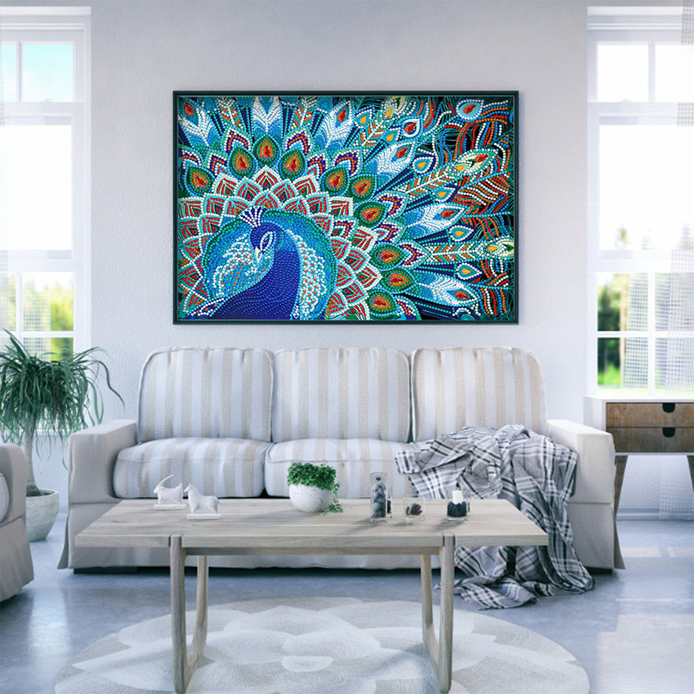 Blauwe Pauw Lichtgevend Speciaal Gevormd Diamond Painting