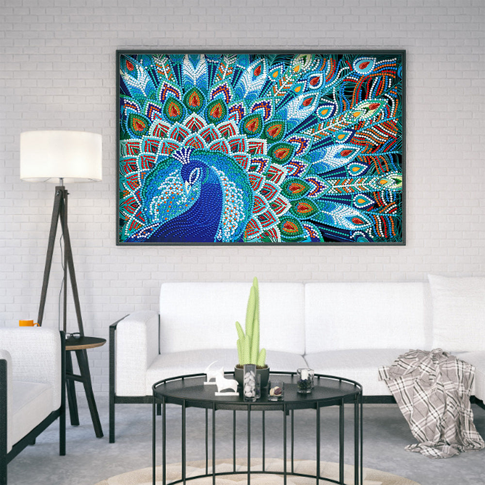 Blauwe Pauw Lichtgevend Speciaal Gevormd Diamond Painting