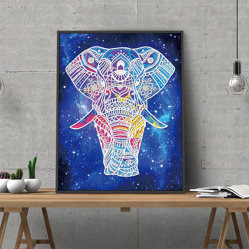 Olifant onder Nachthemel Lichtgevend Speciaal Gevormd Diamond Painting