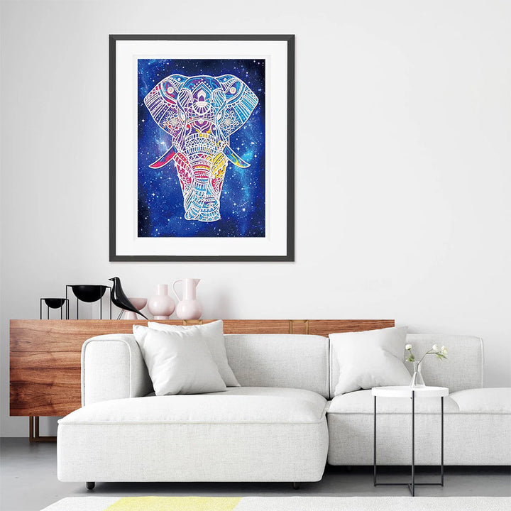 Olifant onder Nachthemel Lichtgevend Speciaal Gevormd Diamond Painting