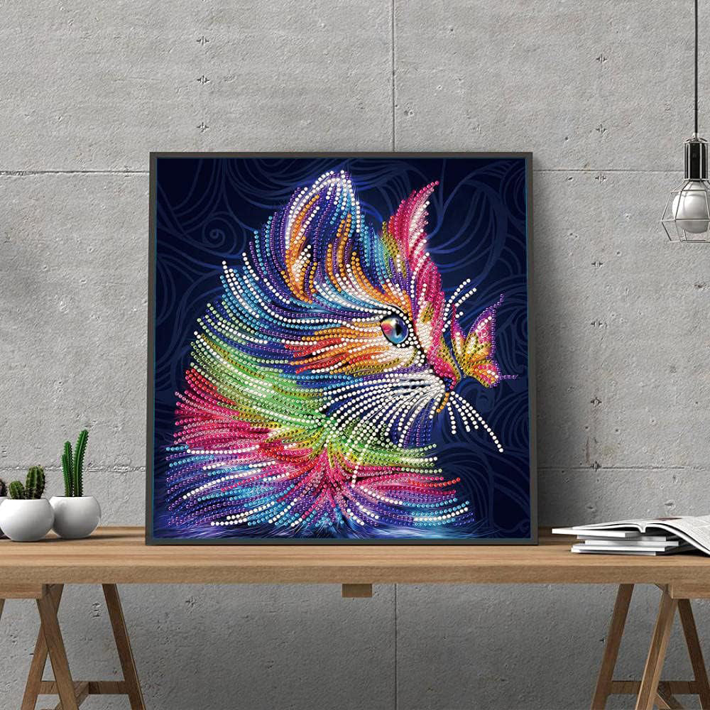 Kleurrijke Kat en Vlinder Gekleurd Lichtgevend Kristal Bergkristal Diamond Painting