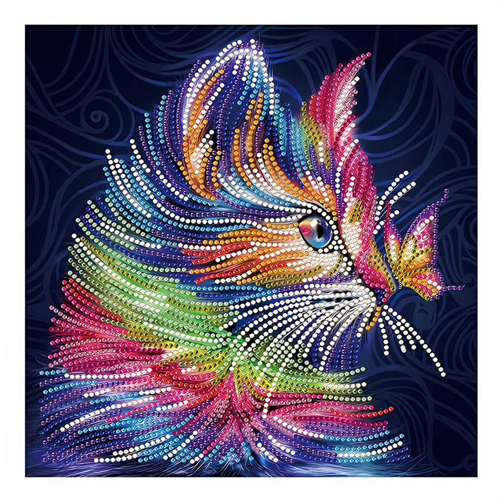 Kleurrijke Kat en Vlinder Gekleurd Lichtgevend Kristal Bergkristal Diamond Painting