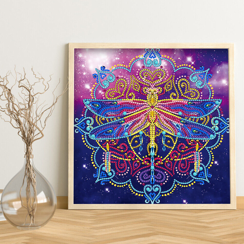 Libelle en Mandala Gekleurd Lichtgevend Speciaal Gevormd Diamond Painting