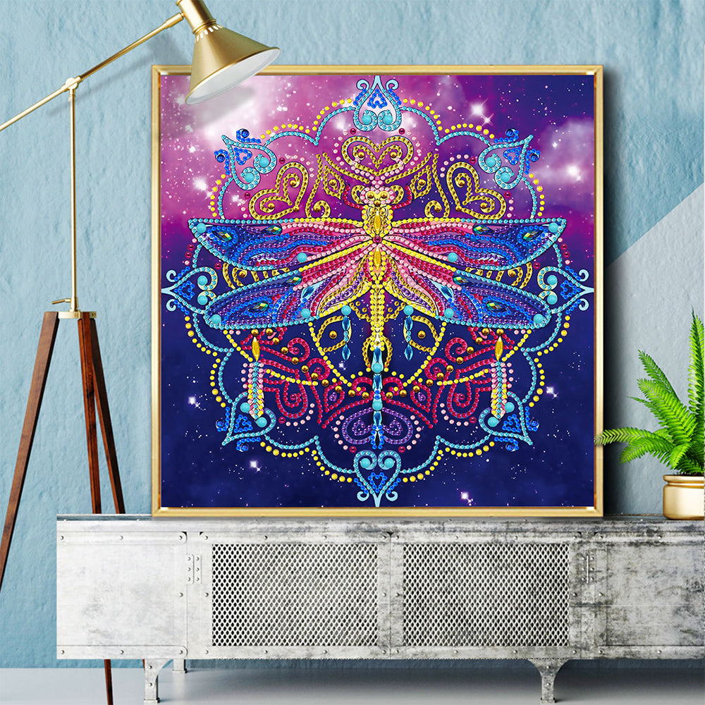 Libelle en Mandala Gekleurd Lichtgevend Speciaal Gevormd Diamond Painting