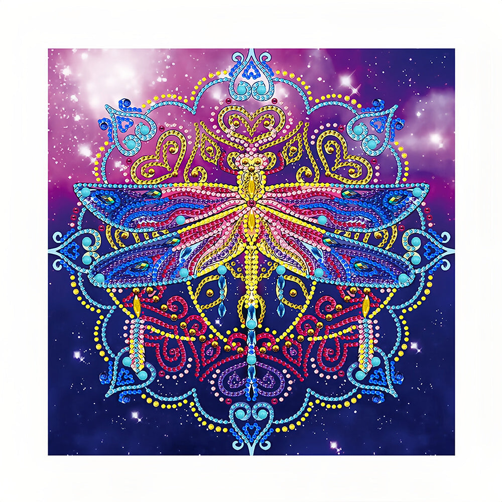 Libelle en Mandala Gekleurd Lichtgevend Speciaal Gevormd Diamond Painting