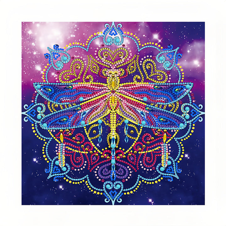 Libelle en Mandala Gekleurd Lichtgevend Speciaal Gevormd Diamond Painting