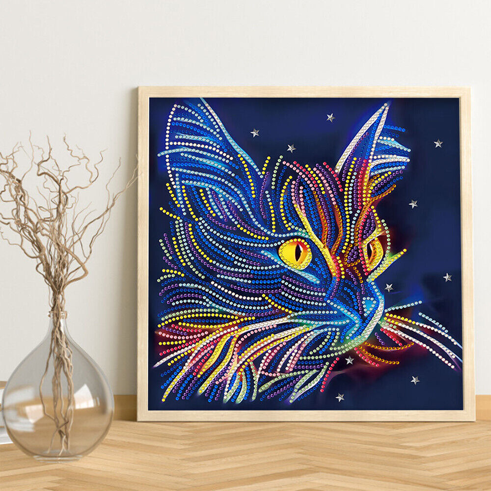 Kattenkop Gekleurd Lichtgevend Kristal Bergkristal Diamond Painting