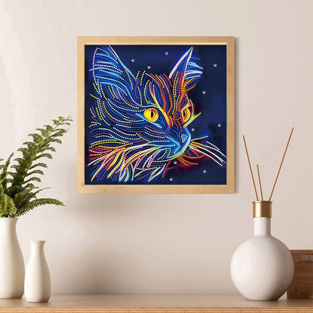 Kattenkop Gekleurd Lichtgevend Kristal Bergkristal Diamond Painting