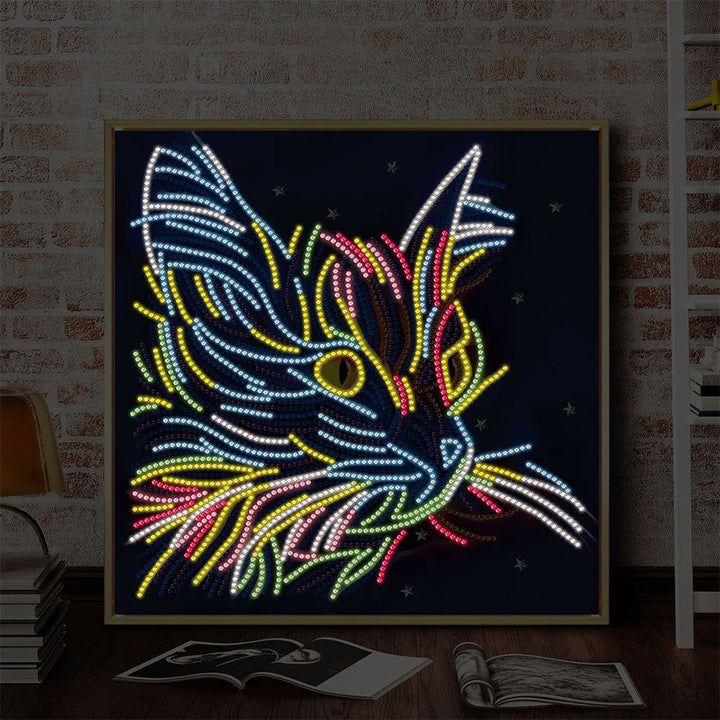 Kattenkop Gekleurd Lichtgevend Kristal Bergkristal Diamond Painting