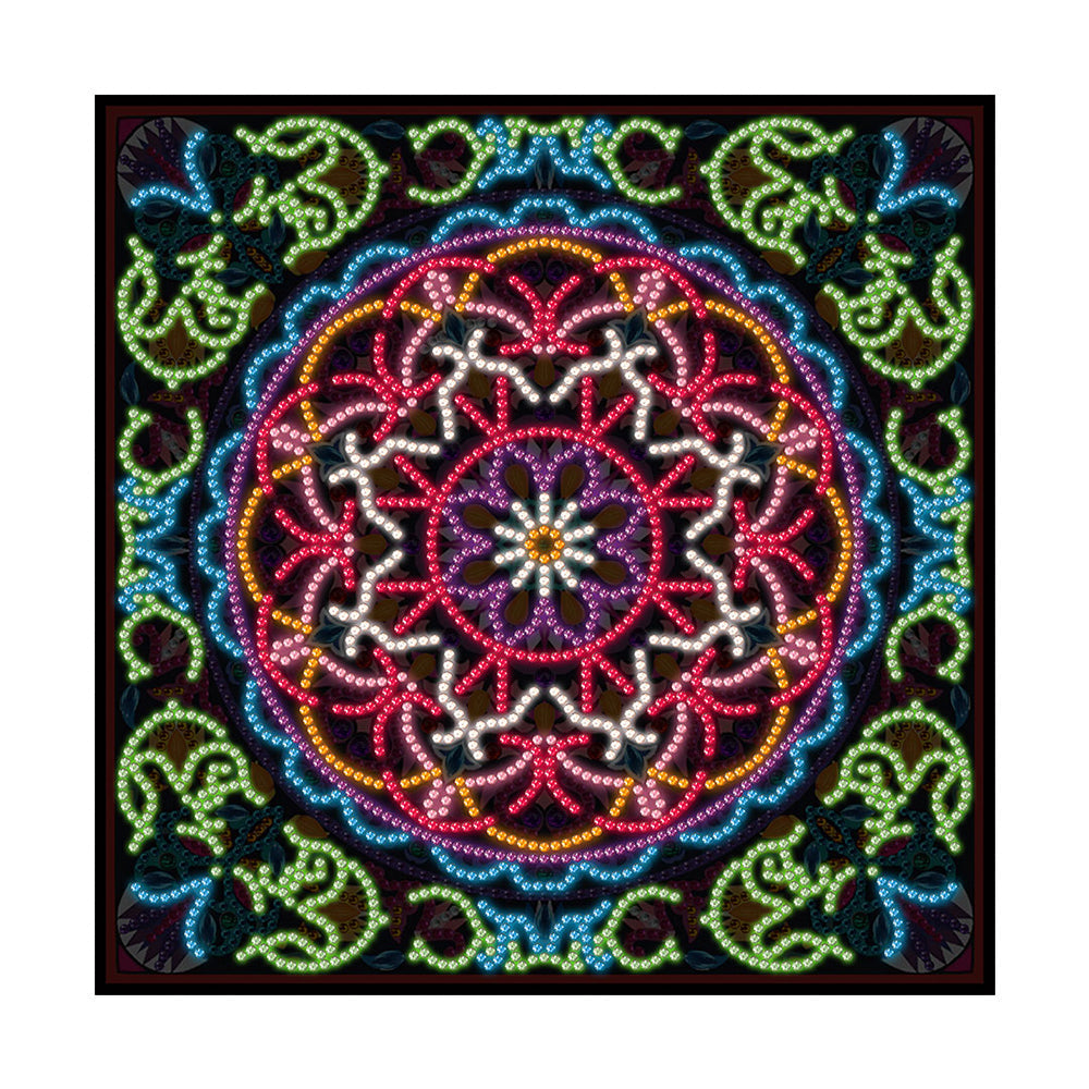 Rode Mandala Gekleurd Lichtgevend Speciaal Gevormd Diamond Painting