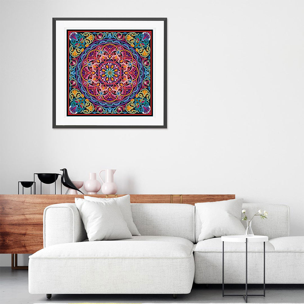 Rode Mandala Gekleurd Lichtgevend Speciaal Gevormd Diamond Painting