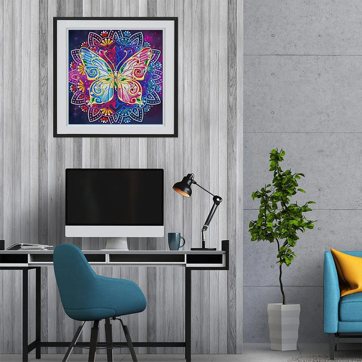 Vlinder Mandala Gekleurd Lichtgevend Speciaal Gevormd Diamond Painting