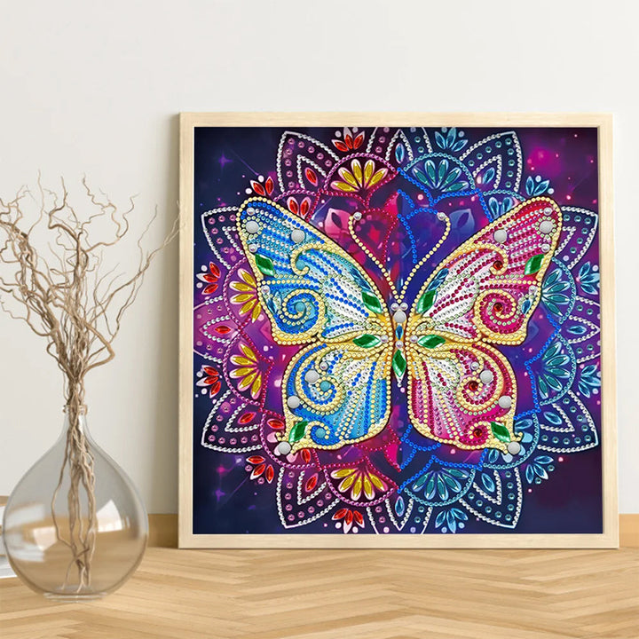 Vlinder Mandala Gekleurd Lichtgevend Speciaal Gevormd Diamond Painting