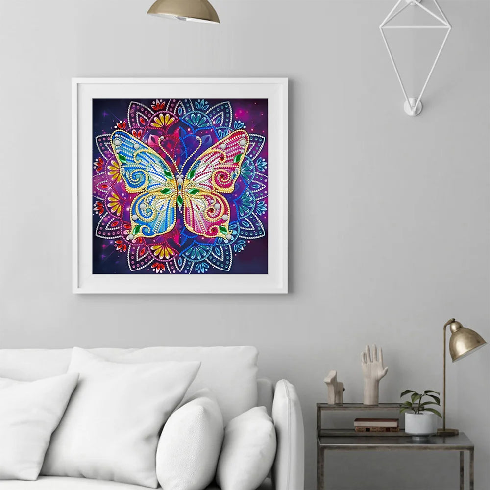 Vlinder Mandala Gekleurd Lichtgevend Speciaal Gevormd Diamond Painting