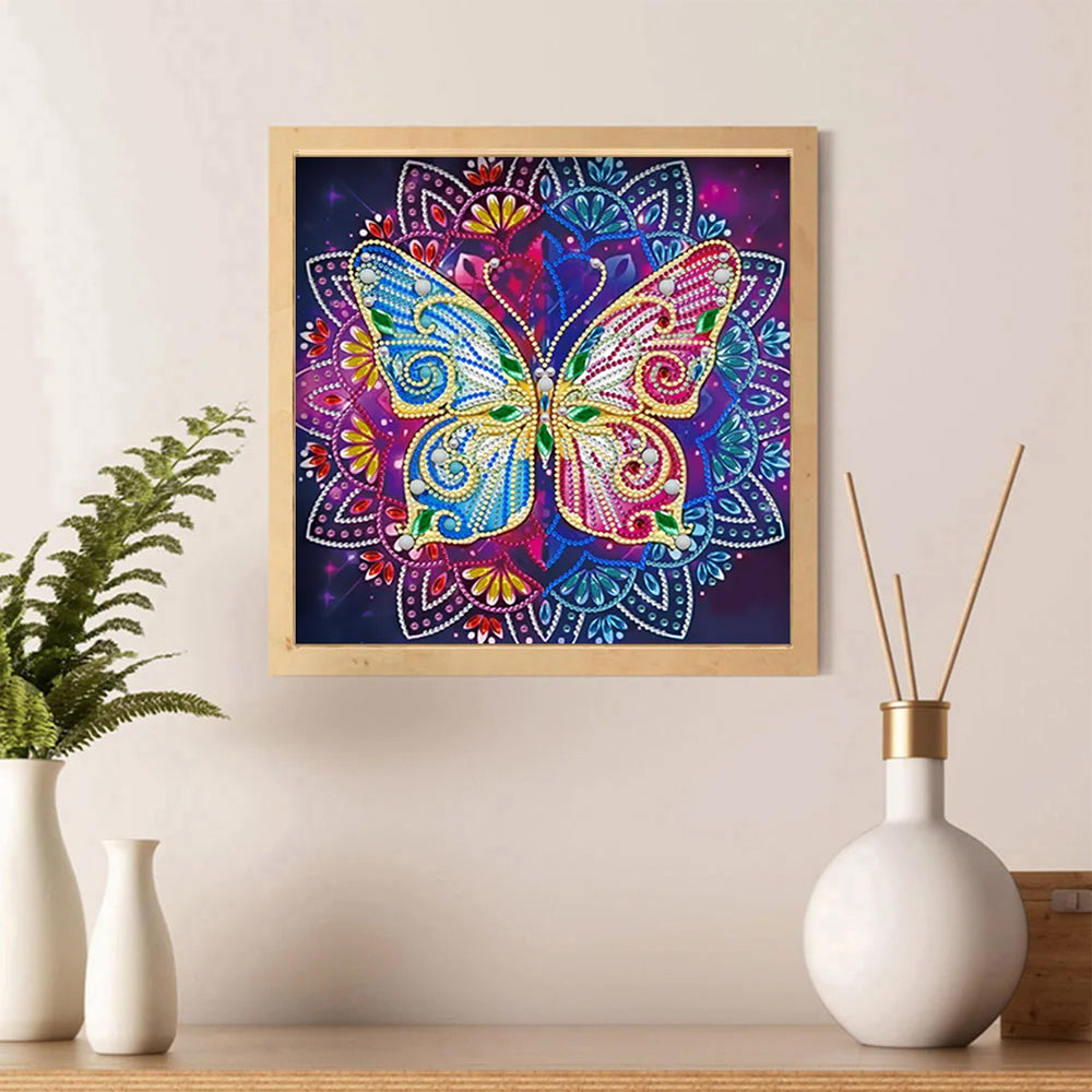 Vlinder Mandala Gekleurd Lichtgevend Speciaal Gevormd Diamond Painting