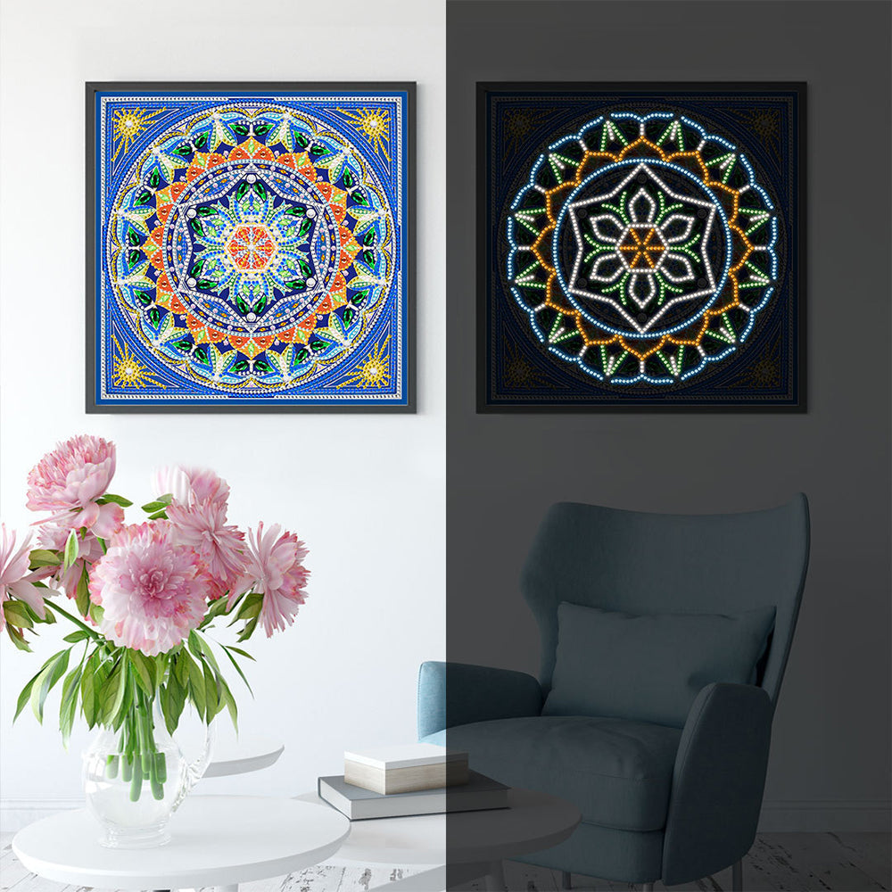 Vierkante Mandala Gekleurd Lichtgevend Speciaal Gevormd Diamond Painting