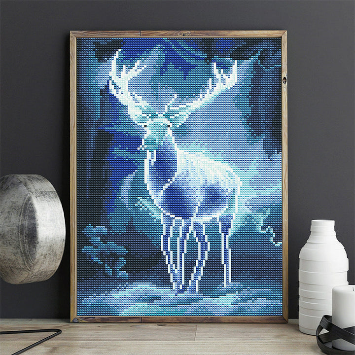 Hert bij Nacht Lichtgevende Kristal Neushoorn Diamond Painting