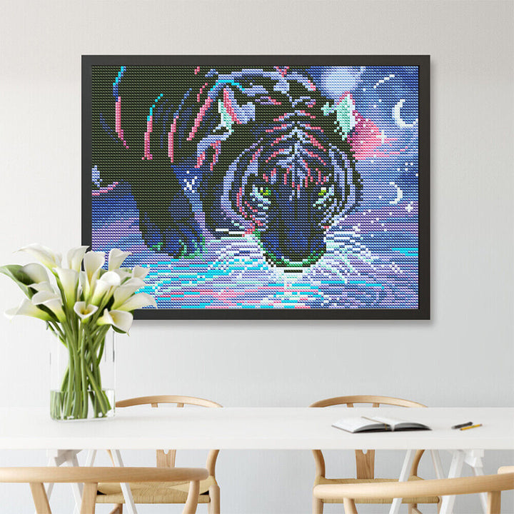 Tijger in de Nacht Gekleurd Lichtgevend Kristal Bergkristal Diamond Painting