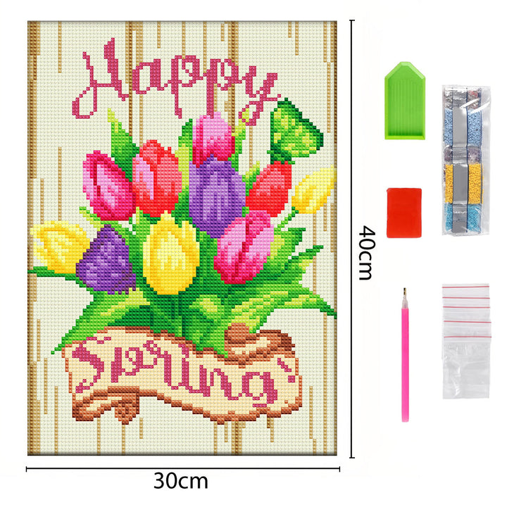 Lente Tulp Bloem Lichtgevende Kristal Neushoorn Diamond Painting