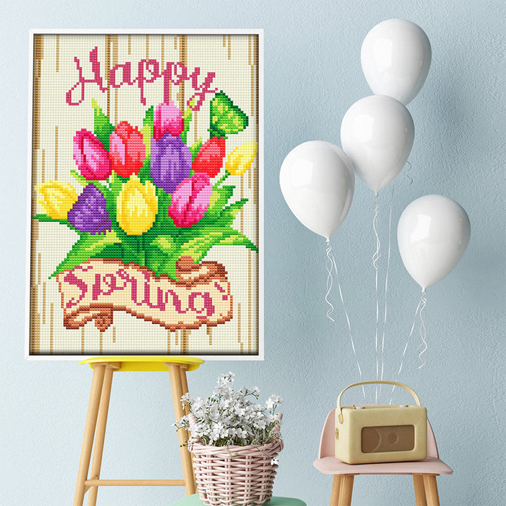 Lente Tulp Bloem Lichtgevende Kristal Neushoorn Diamond Painting