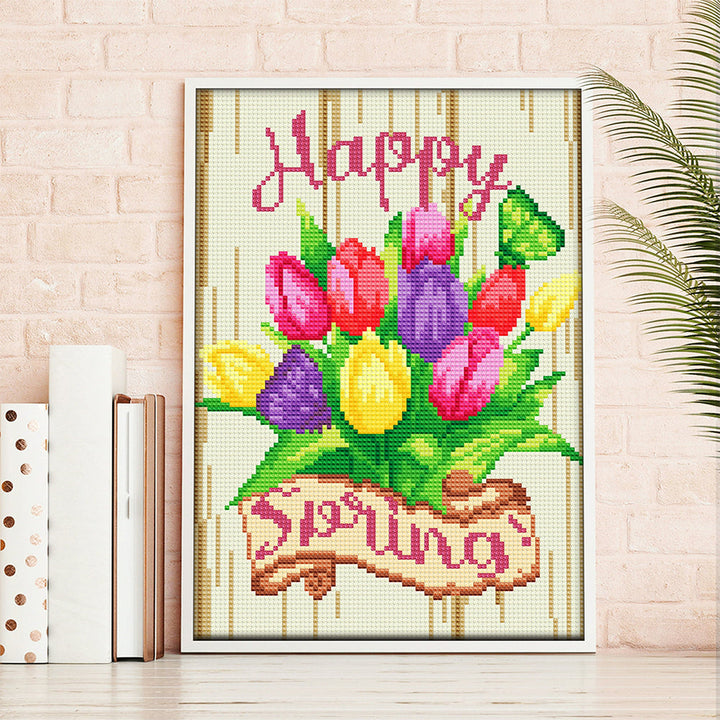 Lente Tulp Bloem Lichtgevende Kristal Neushoorn Diamond Painting