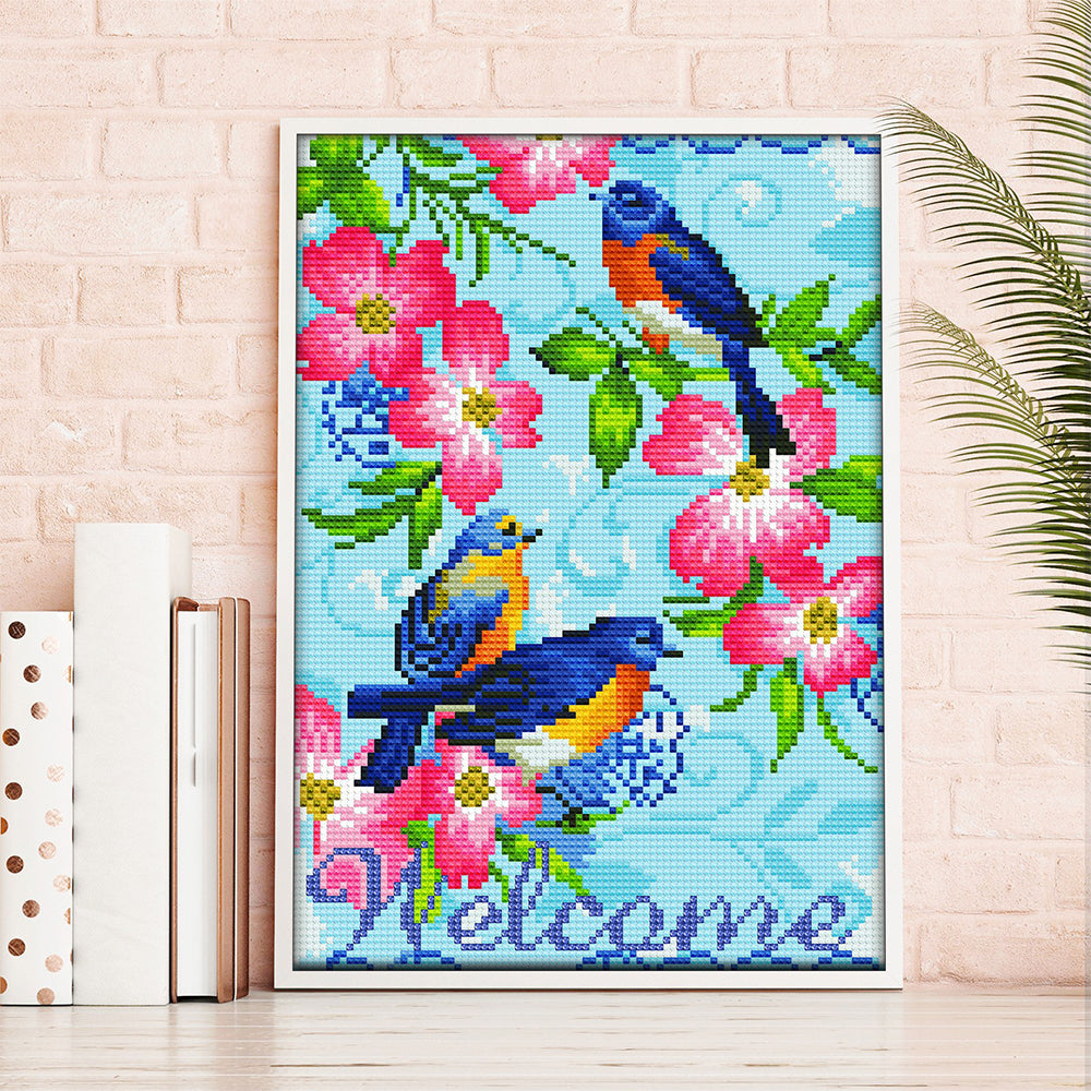 Welkom Bloemen en Vogels Lichtgevend Kristal Bergkristal Diamond Painting