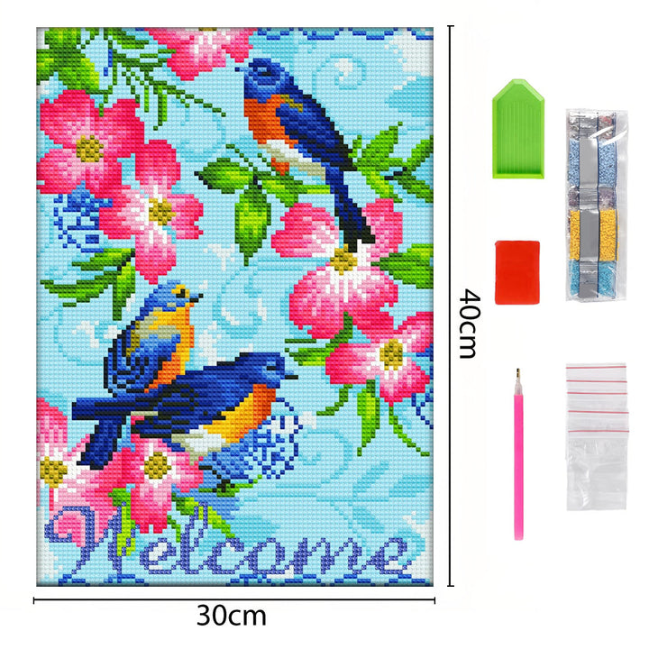 Welkom Bloemen en Vogels Lichtgevend Kristal Bergkristal Diamond Painting