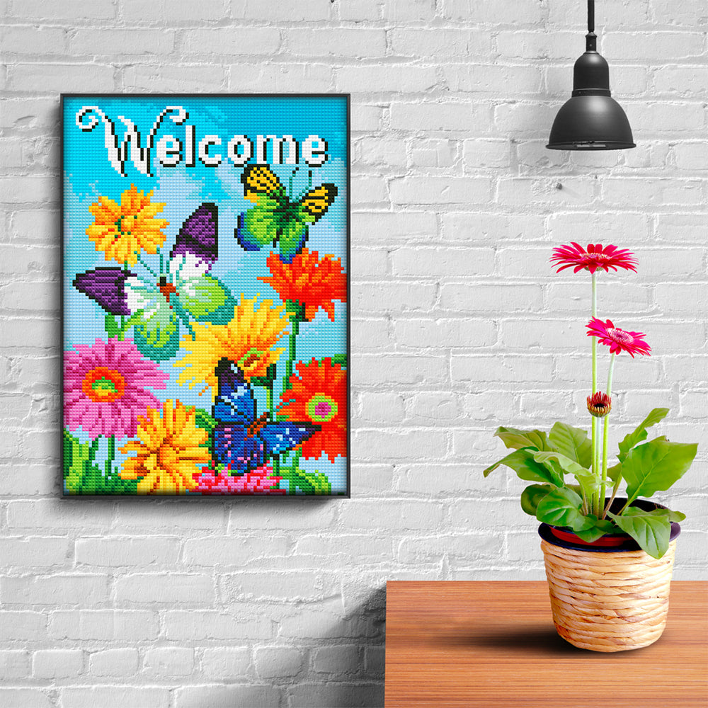 Vlinder en Bloemen Lichtgevende Kristal Neushoorn Diamond Painting