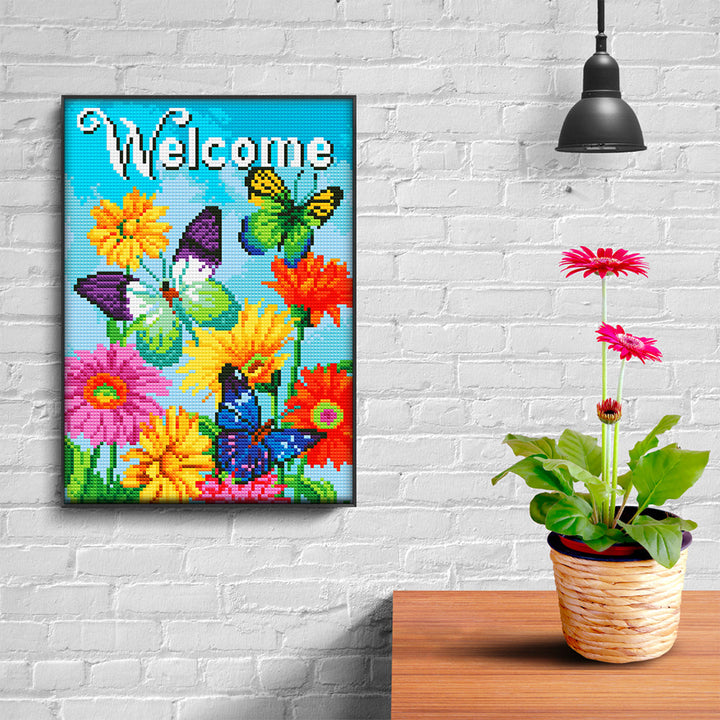 Vlinder en Bloemen Lichtgevende Kristal Neushoorn Diamond Painting