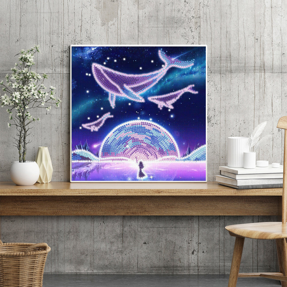 Paarse Fantasie Dolfijn Lichtgevende Kristal Neushoorn Diamond Painting