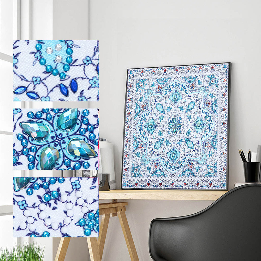 Blauwe Mandala Lichtgevend Speciaal Gevormd Diamond Painting