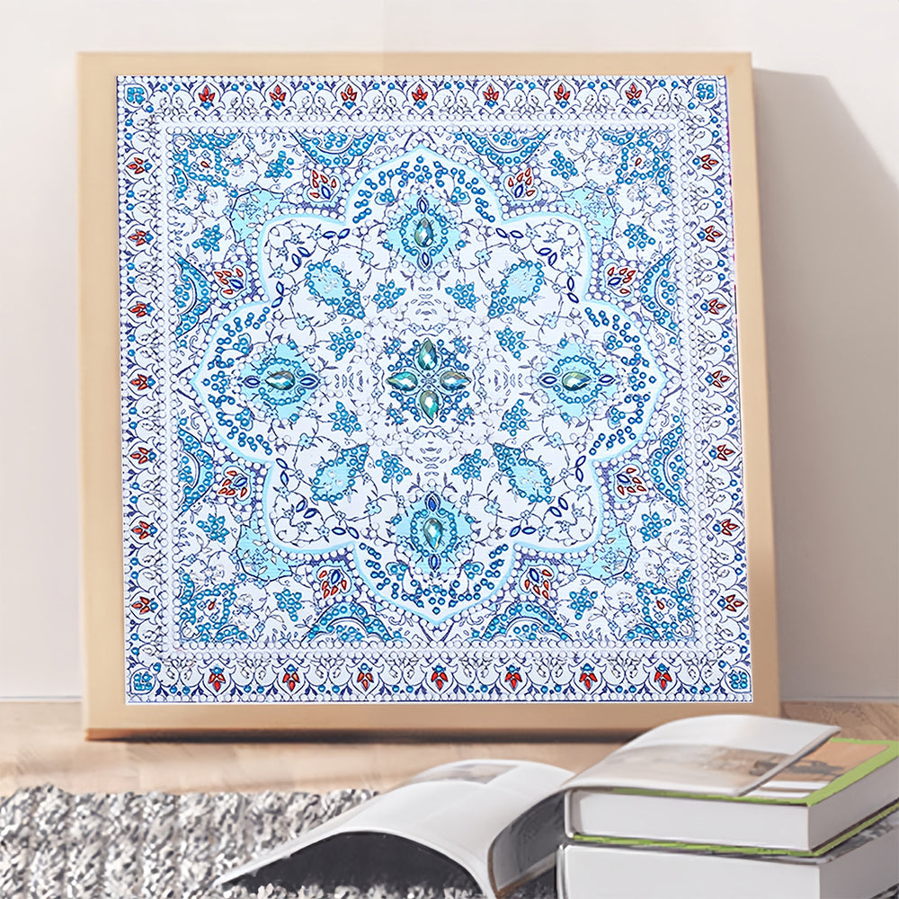 Blauwe Mandala Lichtgevend Speciaal Gevormd Diamond Painting