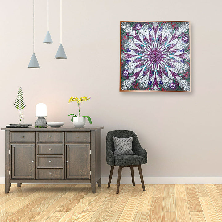 Mandala Paars en Wit Lichtgevend Speciaal Gevormd Diamond Painting