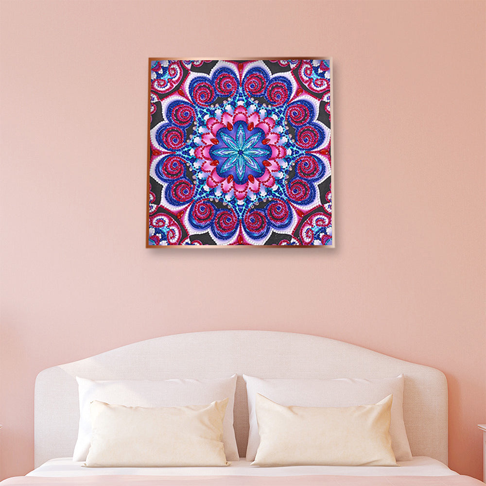 Rode en Blauwe Mandala Lichtgevend Speciaal Gevormd Diamond Painting