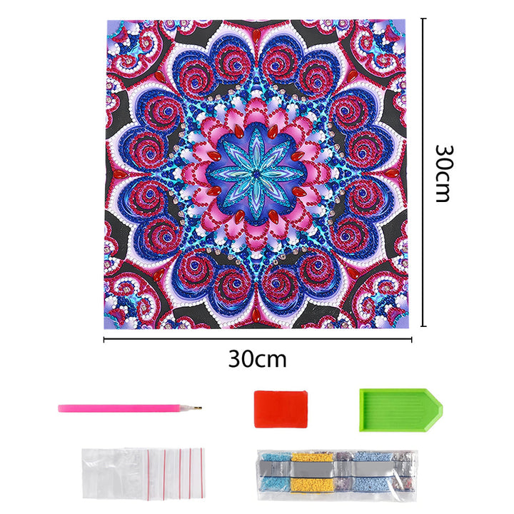 Rode en Blauwe Mandala Lichtgevend Speciaal Gevormd Diamond Painting