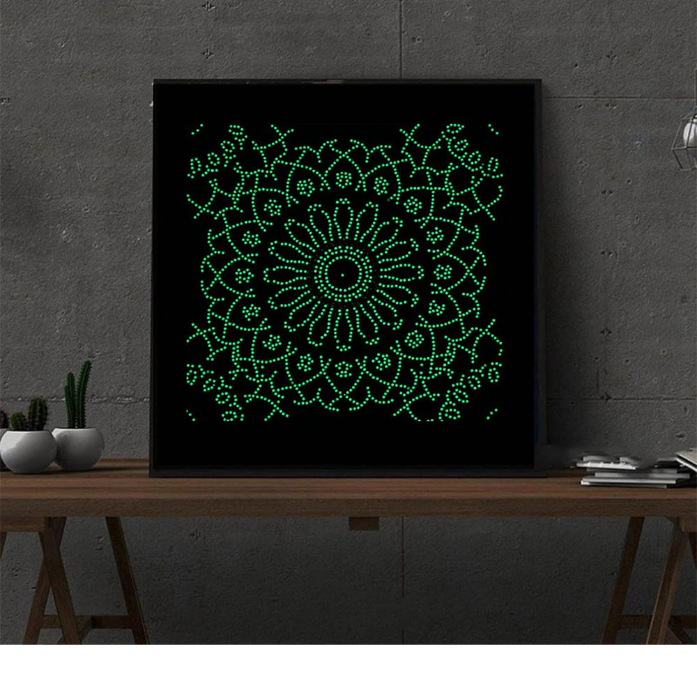 Rode en Blauwe Lotus Mandala Lichtgevend Speciaal Gevormd Diamond Painting