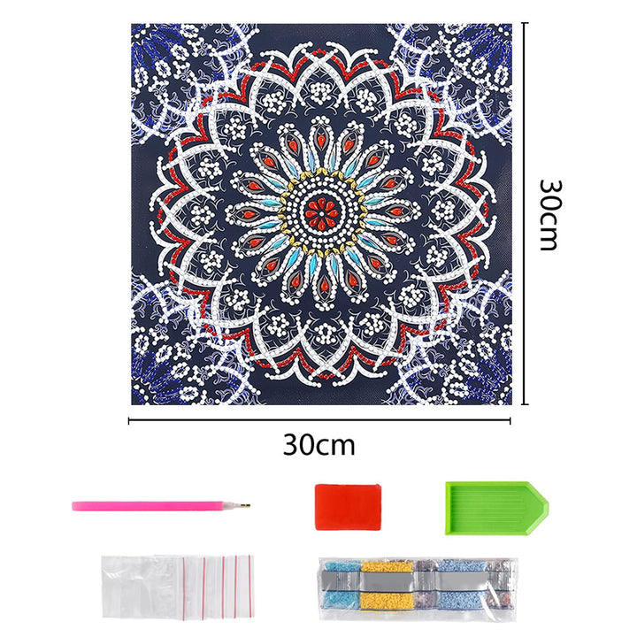 Rode en Blauwe Lotus Mandala Lichtgevend Speciaal Gevormd Diamond Painting