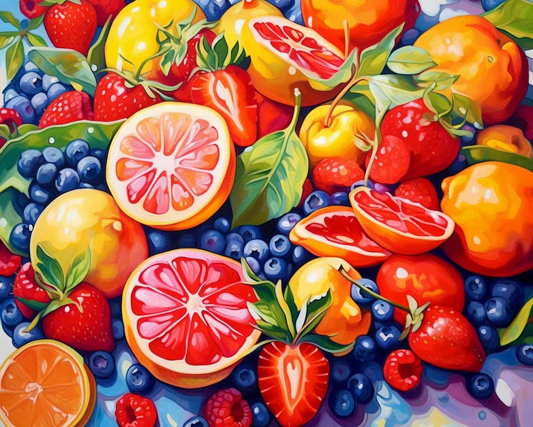 Aardbeien, Grapefruit en Blauwe Bessen Diamond Painting