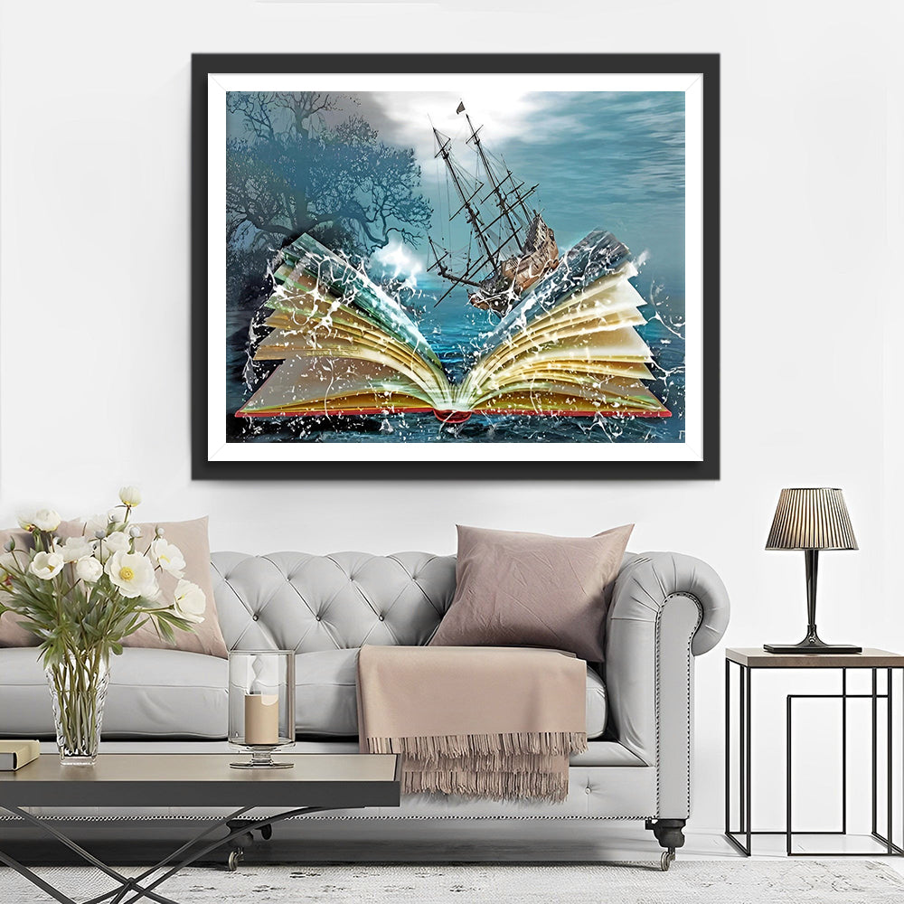 Abstract Boek, Zee en Schip Diamond Painting