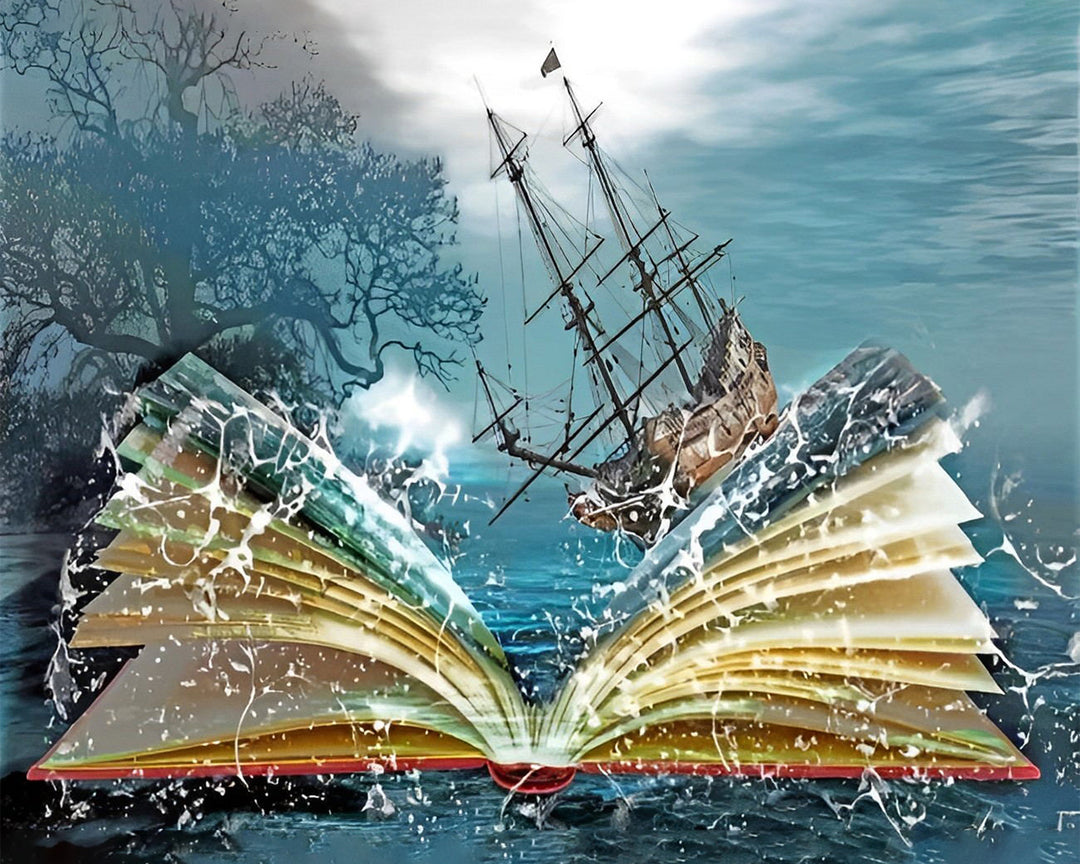 Abstract Boek, Zee en Schip Diamond Painting