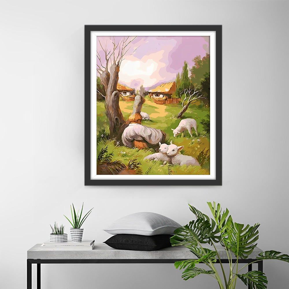 Abstract Gezicht, Schaap en Hut Diamond Painting