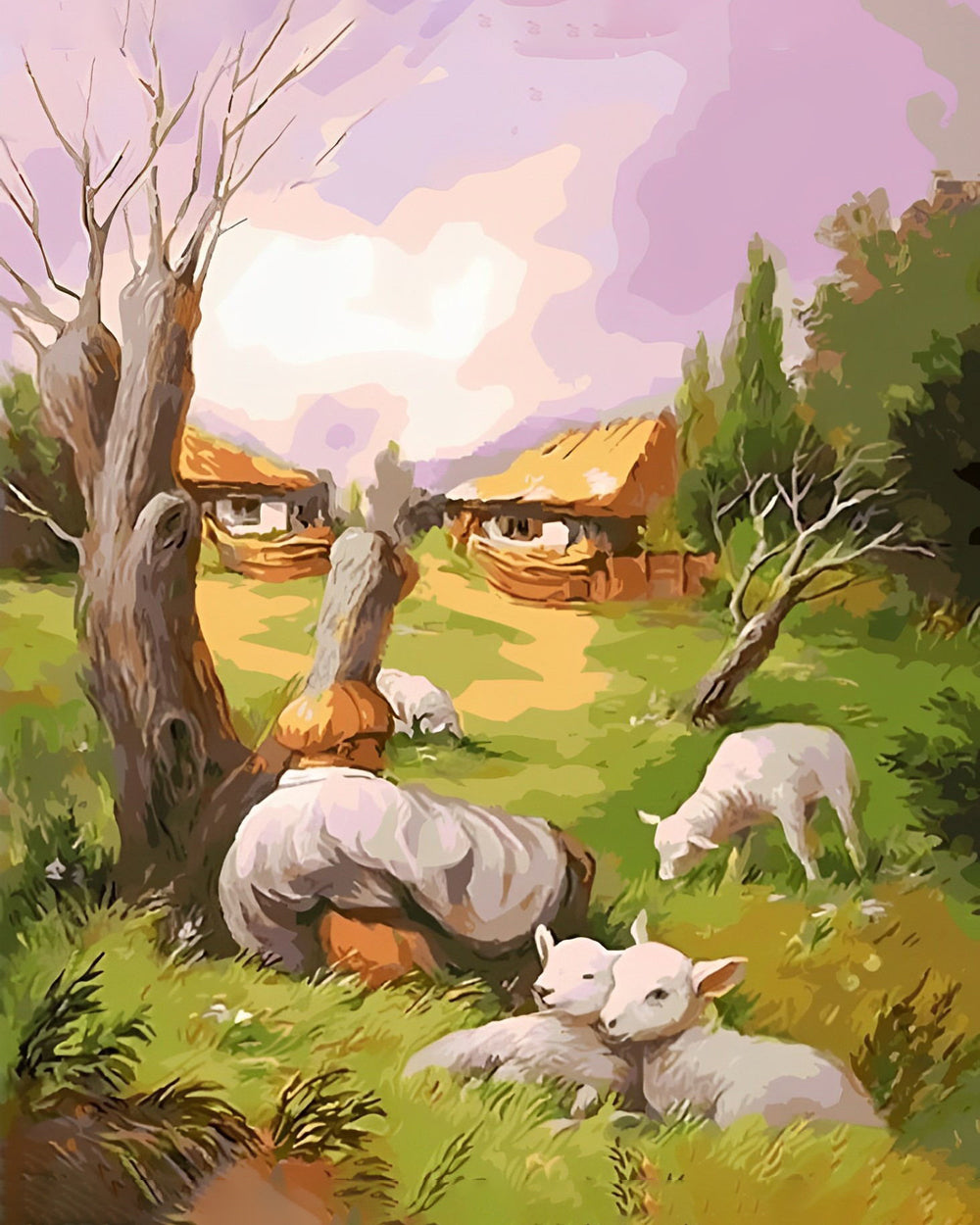 Abstract Gezicht, Schaap en Hut Diamond Painting