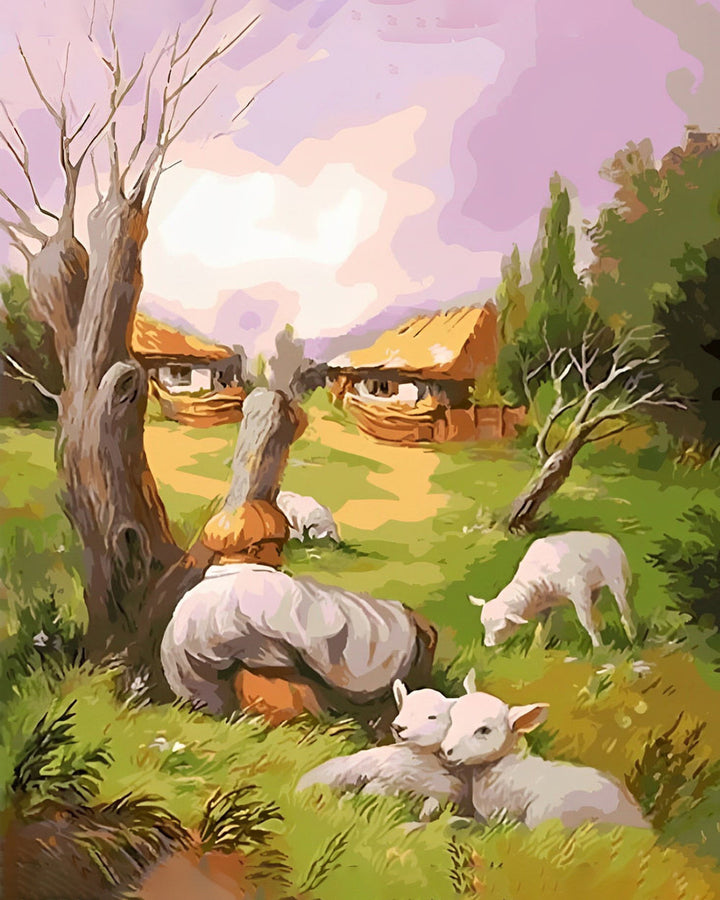 Abstract Gezicht, Schaap en Hut Diamond Painting