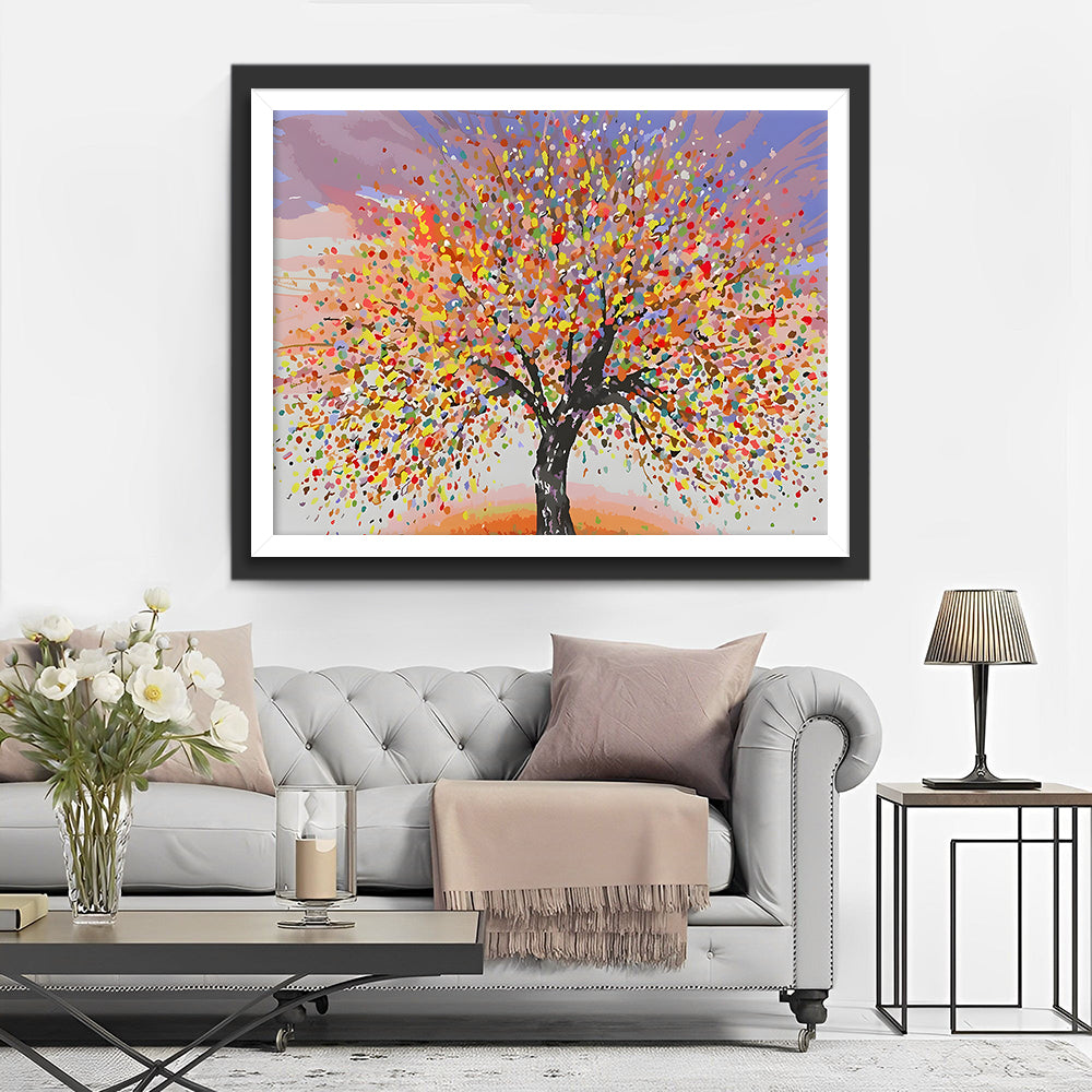 Abstracte Gele en Rode Boom Diamond Painting