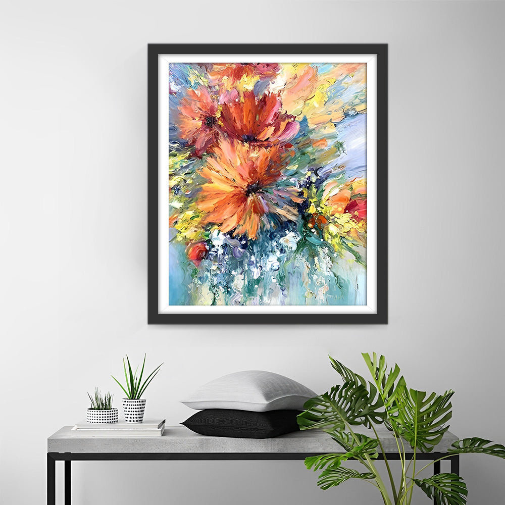 Abstracte Oranje Chrysanten Diamond Painting