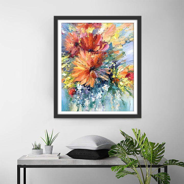 Abstracte Oranje Chrysanten Diamond Painting