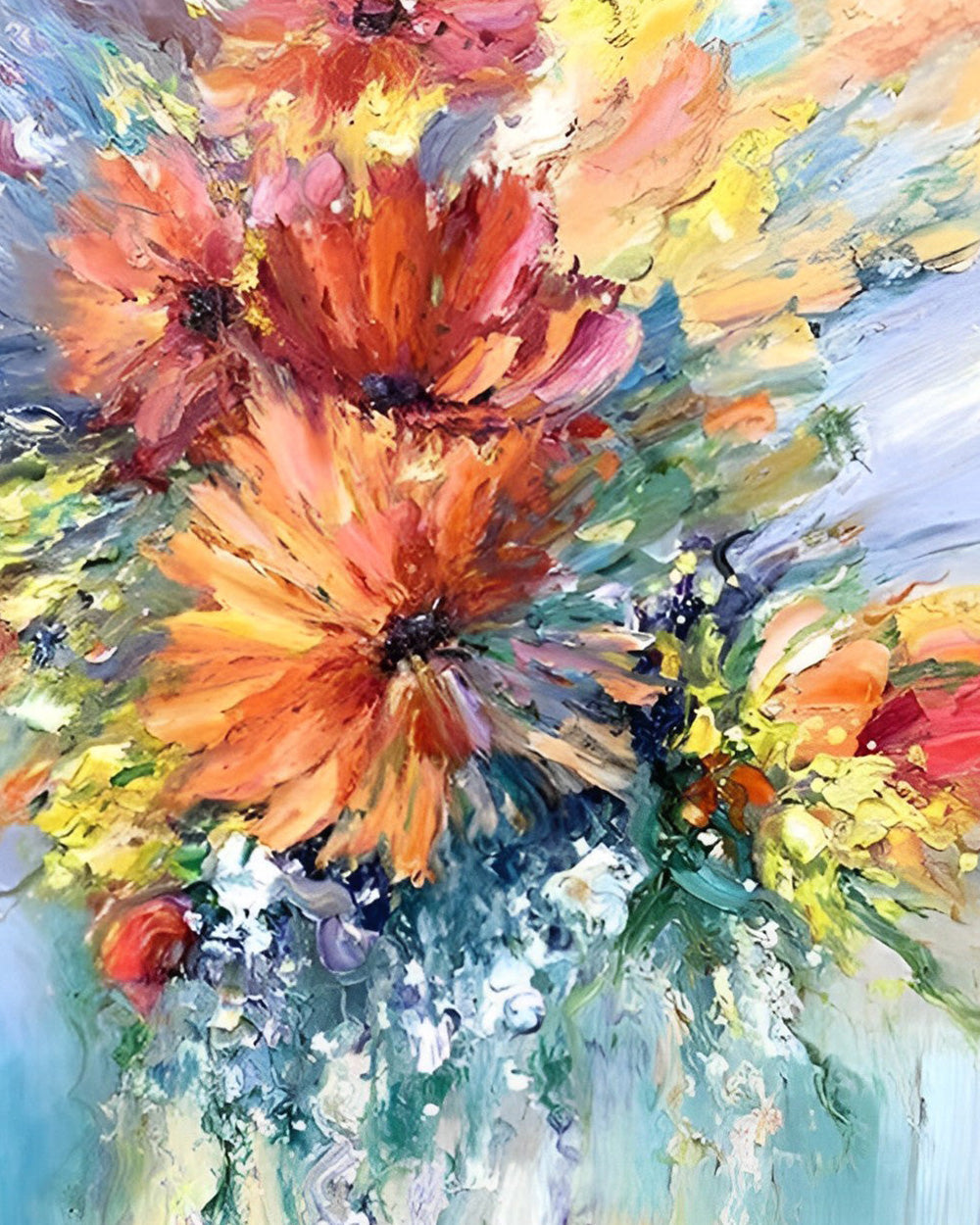 Abstracte Oranje Chrysanten Diamond Painting