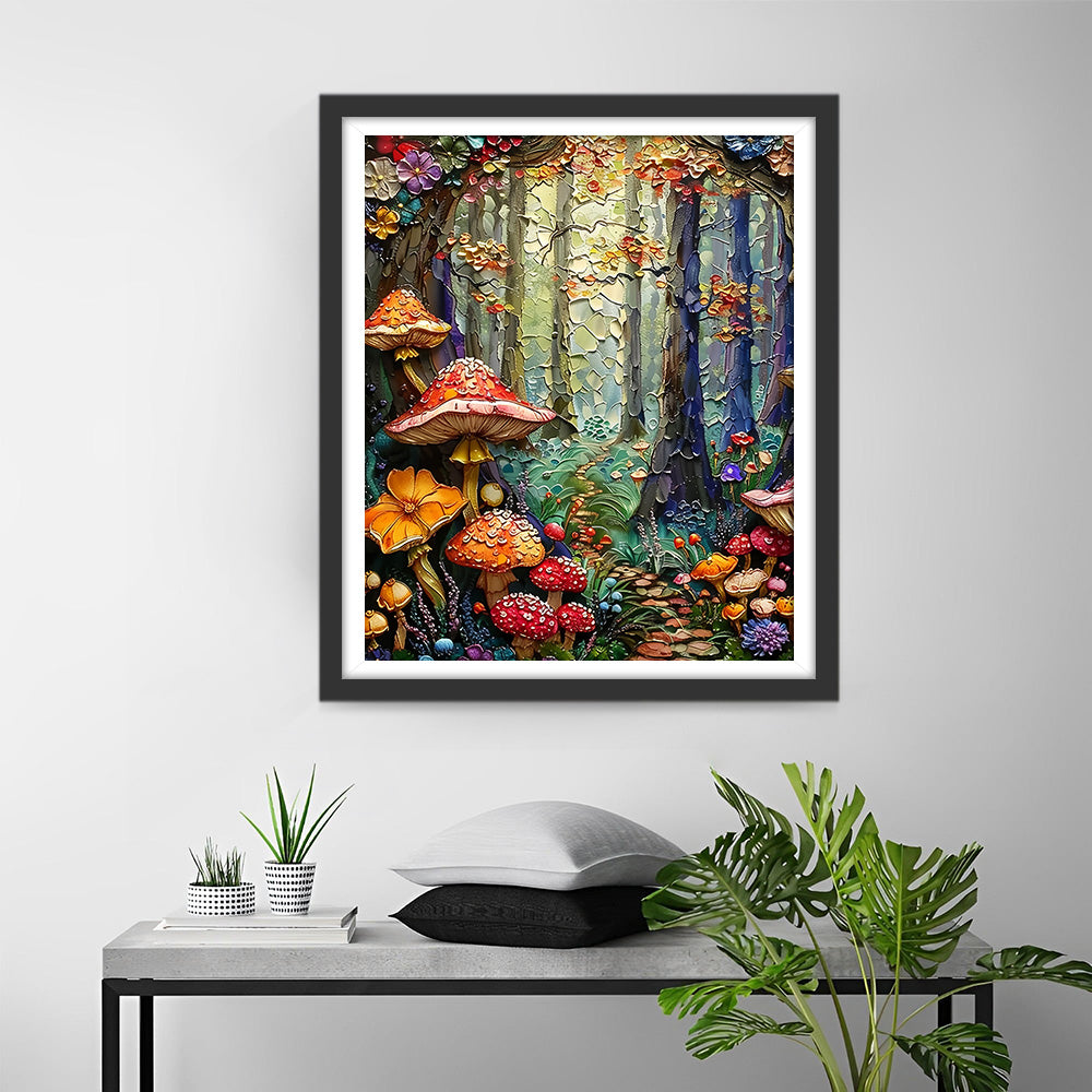Abstracte Paddenstoelen en Bloemen in het Bos Diamond Painting