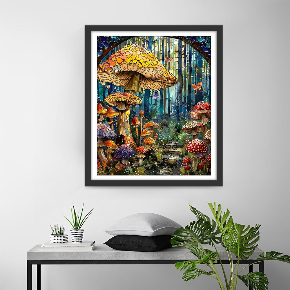Abstracte Paddenstoelen in het Bos Diamond Painting