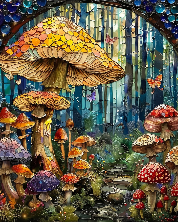 Abstracte Paddenstoelen in het Bos Diamond Painting